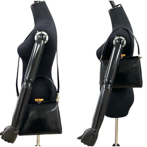 GUCCI Authentic Vintage Black Leather Bamboo Shoulder Bag - Picture 2 of 8